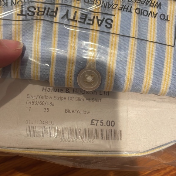 NWT Harvie & Hudson Yellow/Blue Stripe Slim Fit Button Down - Picture 7 of 12